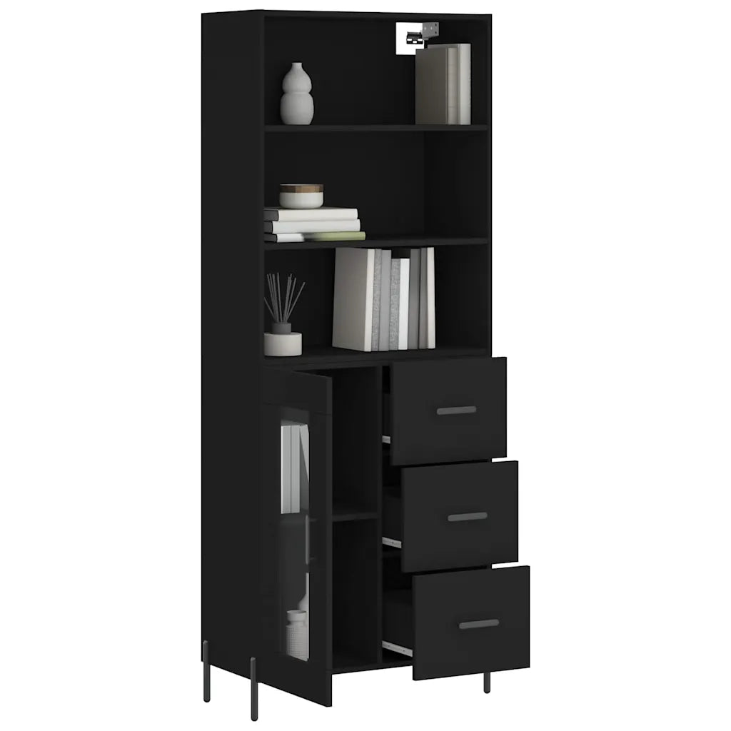 Credenza-Buffet-Armadio da cucina Nera 69,5x34x180 cm in Legno Multistrato 549255