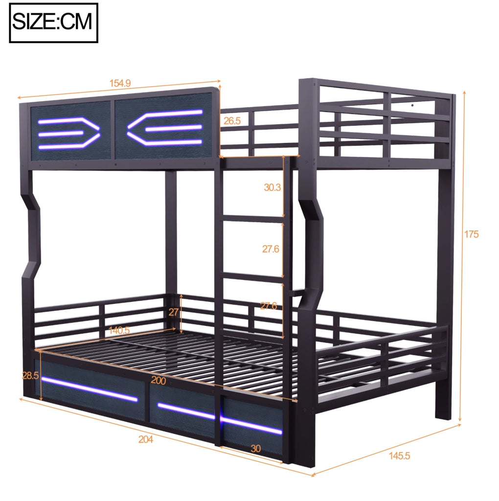 Letto a castello multifunzione 140 x 200 cm con LED nero