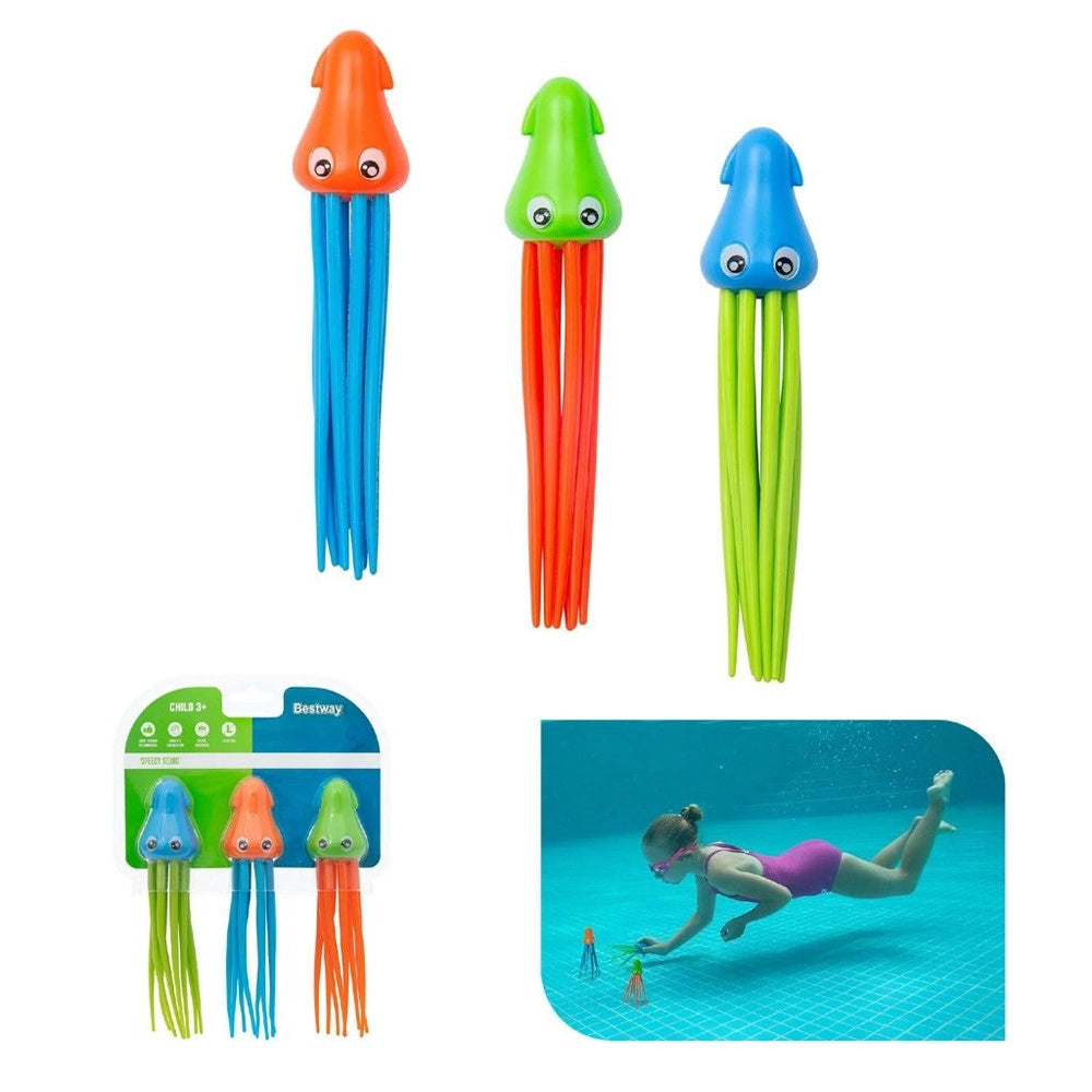 Trade Shop - Set 3 Polipetti Calamaro Colorati Con Tentacoli Subacquei Immersione Bambini 3+anni 26031 -