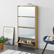 Scarpiera Vogar con 4 Contenitori Ribaltabili Mobile Portascarpe con Ante a Specchio 134x63x17 cm Effetto Faggio [en.casa]