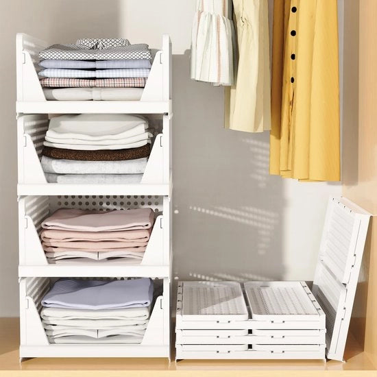 Organizzatore di abbigliamento 4-pack con cassetti ripiegabili e contenitori in legno per la stanza, la cucina, la camera da bagno e lo studio