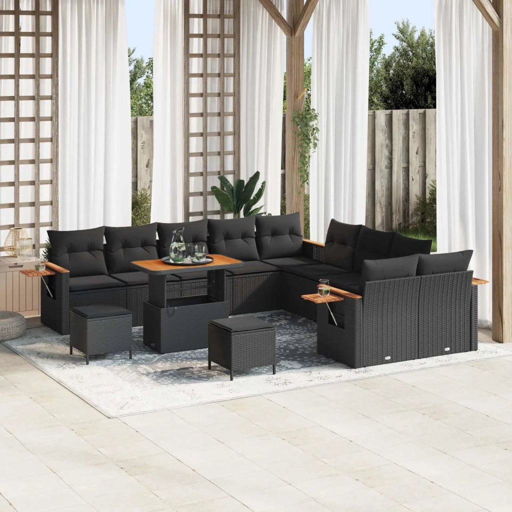 Set Divano da Giardino con cuscino 17 pcs Nero polyrattan 3365184