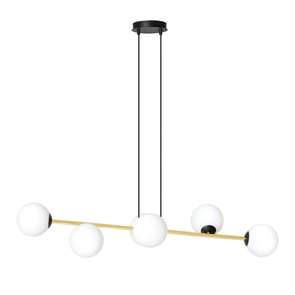 Lampada a sospensione Gravity in acciaio nero e dettagli oro