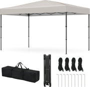Gazebo Pieghevole Impermeabile, Gazebo Esterno Resistente con Acciaio Regolabile, Borsa Portatile, 9 Picchetti e 4 Corde Antivento, per Giardino, Feste e Barbecue (Beige, 3,65 x 2,25 m)