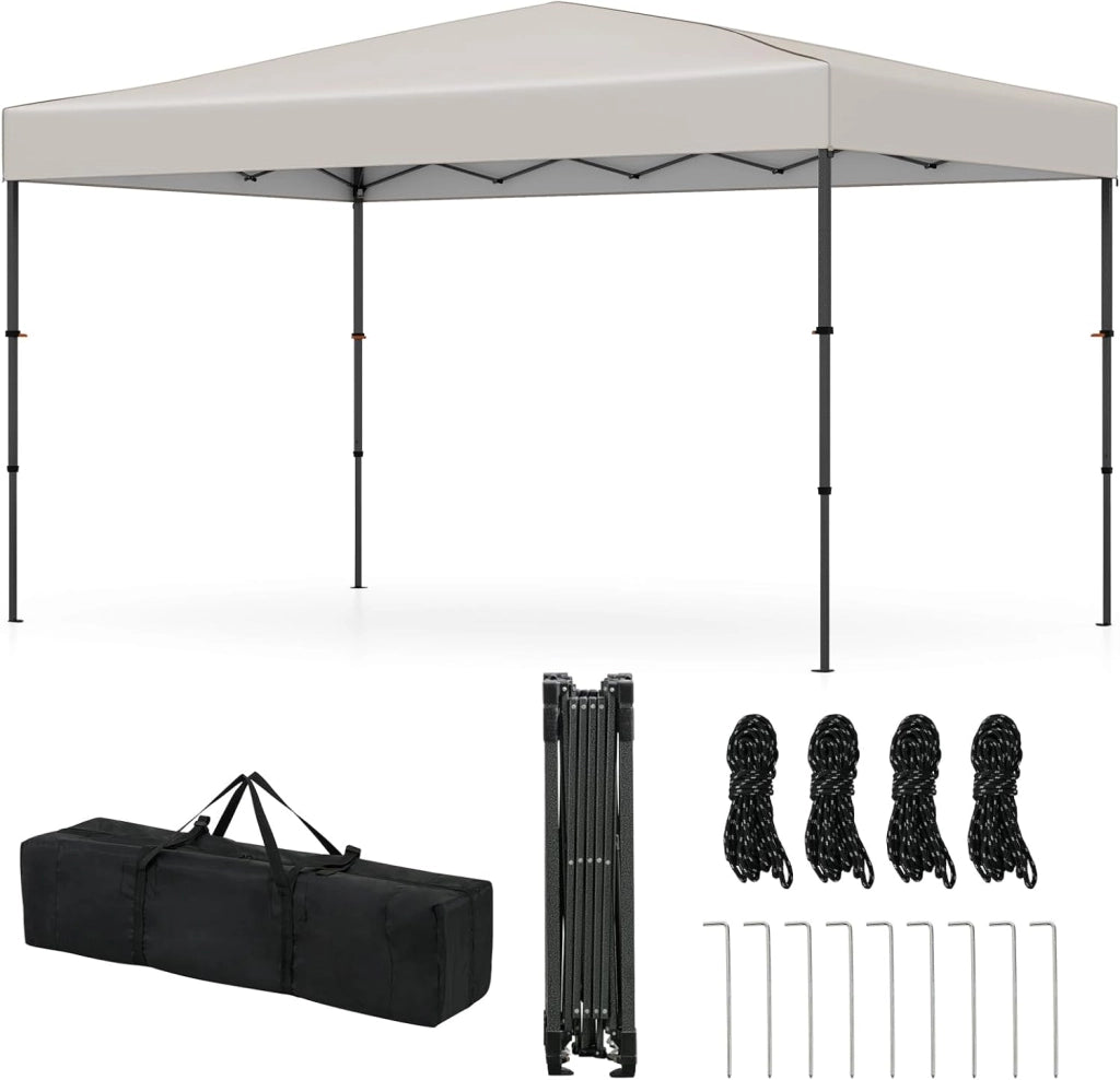 Gazebo Pieghevole Impermeabile, Gazebo Esterno Resistente con Acciaio Regolabile, Borsa Portatile, 9 Picchetti e 4 Corde Antivento, per Giardino, Feste e Barbecue (Beige, 3,65 x 2,25 m)