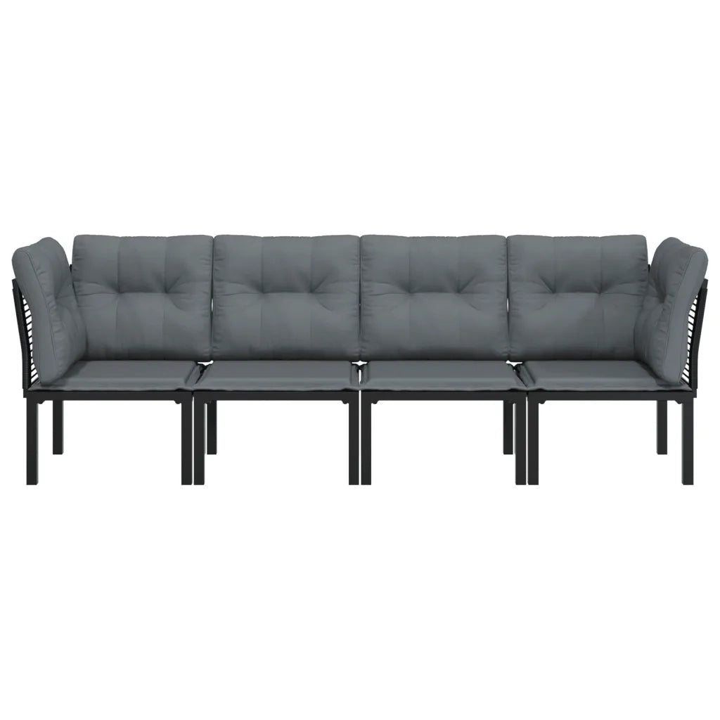 Set Salotto da Giardino 4 pz | Set di Mobili da Esterno Nero e Grigio in Polyrattan