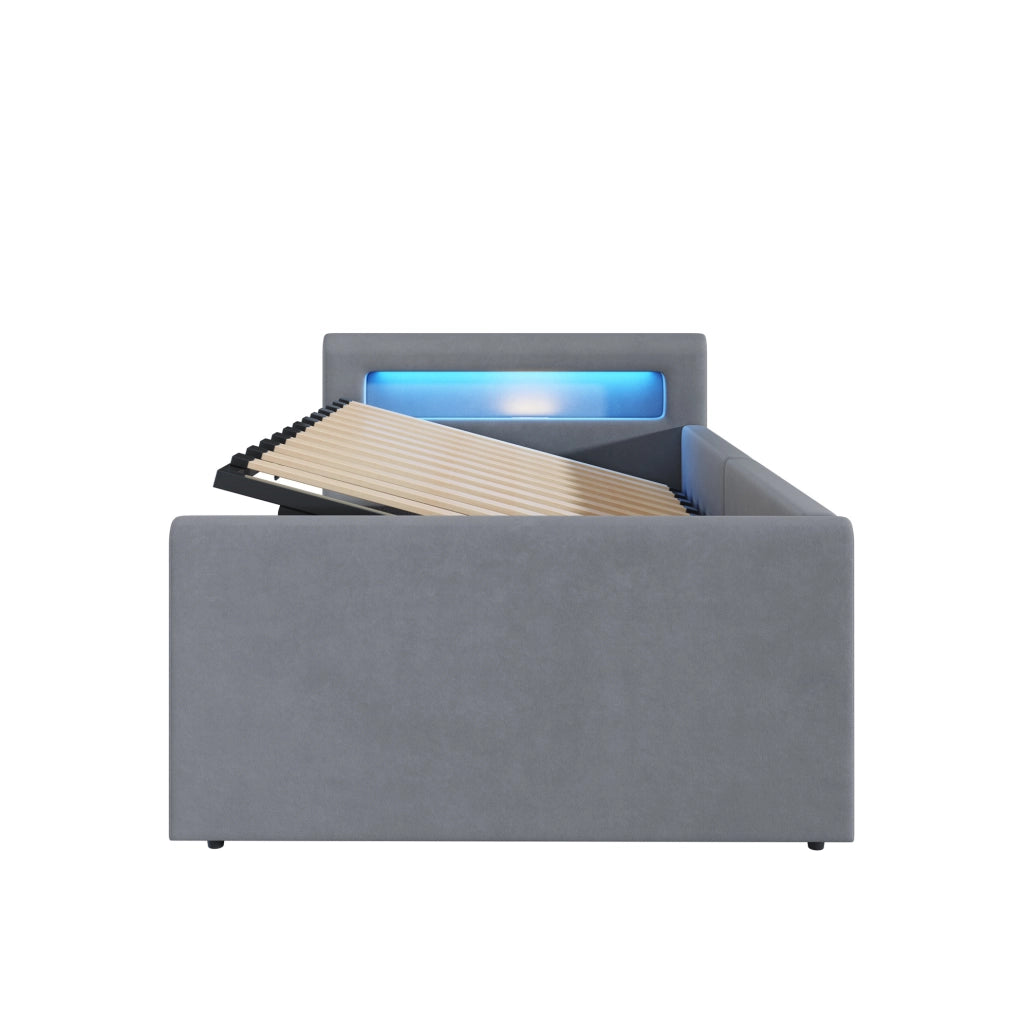 Letto imbottito per bambini 90x200 cm con LED, USB e vano contenitore idraulico