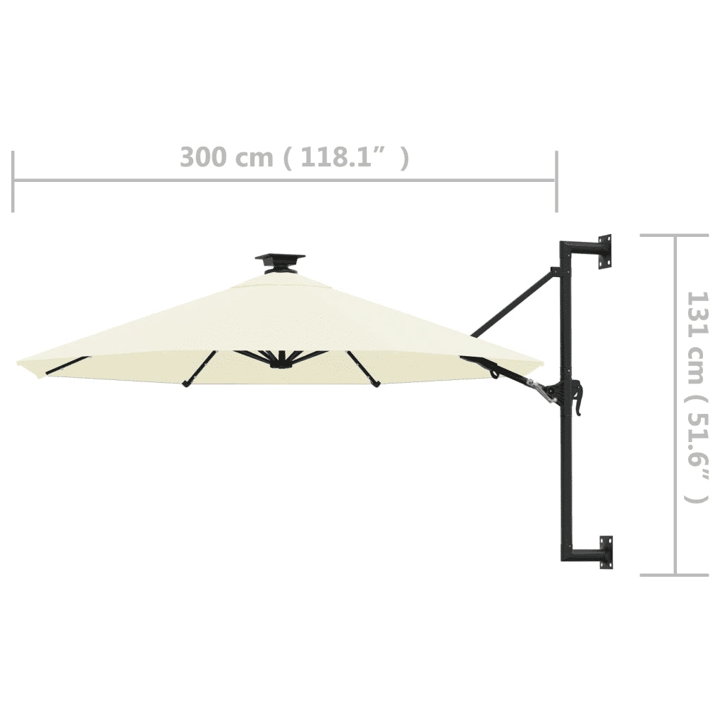 Ombrellone a Muro con LED e Palo in Metallo 300 cm Sabbia cod mxl 64061