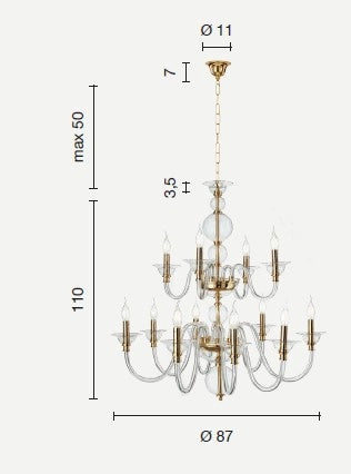 LAMPADARIO TEBE 12 LUCI BIANCO E CROMO ATTACCO E14 D.87CM