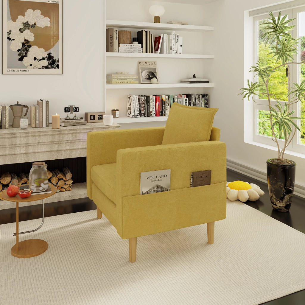 POLTRONA Relax 71x68x82 cm Chenille Senape con tasche laterali