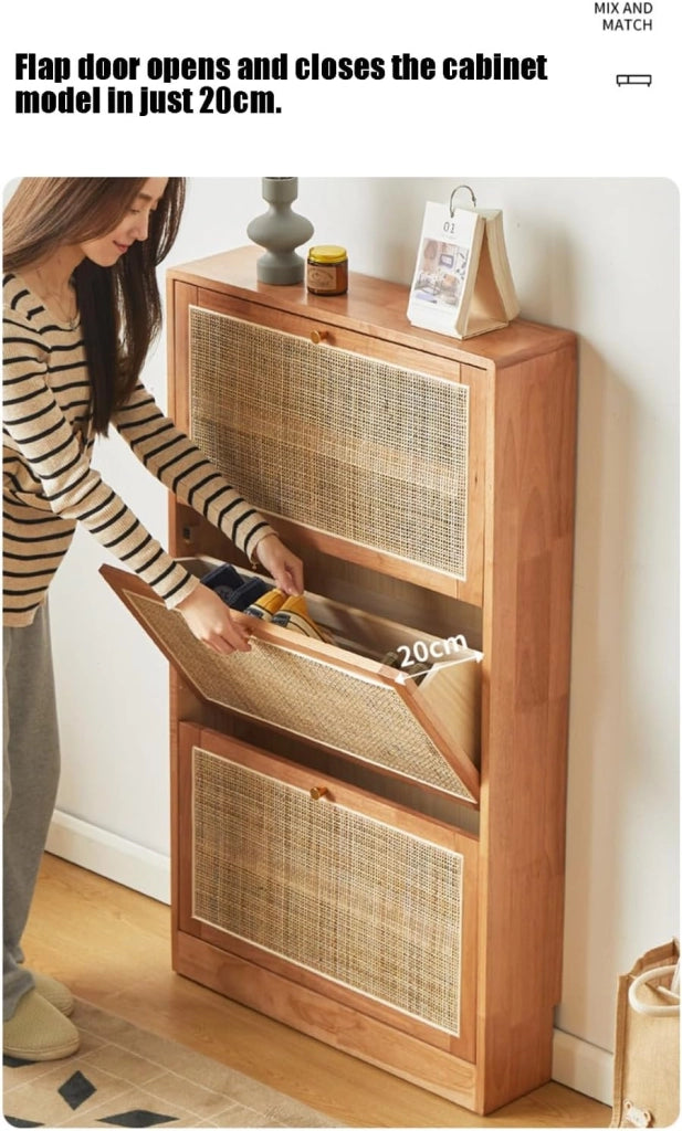 scarpiera Scarpiera in Rattan, Mobile da Ingresso in Legno Massello, Scarpiera Portaoggetti in Un Pezzo per Corridoio Interni Esterni, Scarpiera Organizzatore Ribaltabile per riporre Le Scarpe