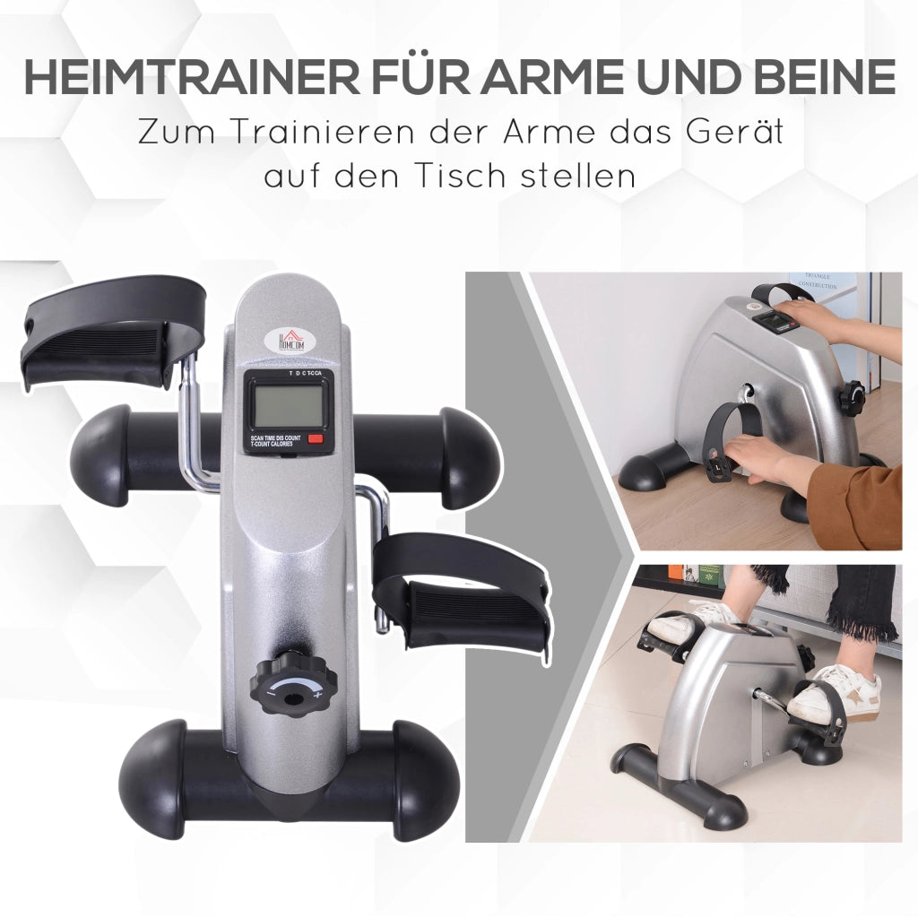 Mini cyclette con pedali, bici da allenamento con display LCD, in ghisa color argento, 35 x 40 x 31 cm.