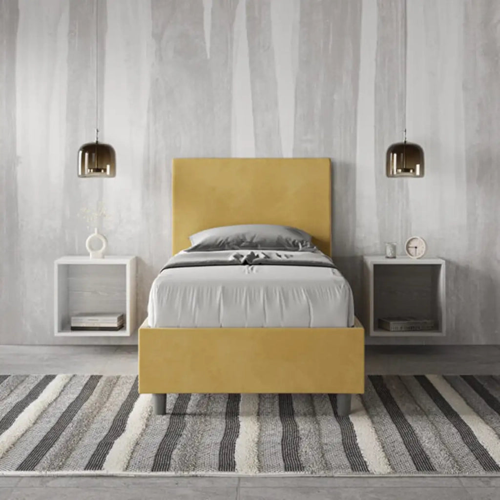 Letto singolo senza rete imbottito 80x190 microfibra ocra Adele