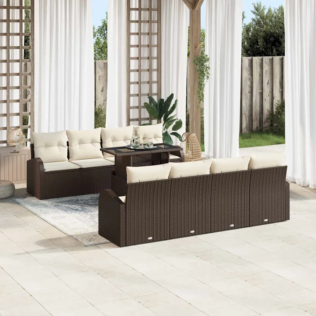 Set Divano da Giardino 9 pcs Marrone Rattan in Polipropilene 3357341