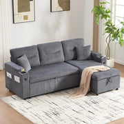 Divano moderno 3 posti - Xylo - Velluto costato, spazio di archiviazione, porta bevande, USB-C, chaise longue idraulica, letto a cassetti