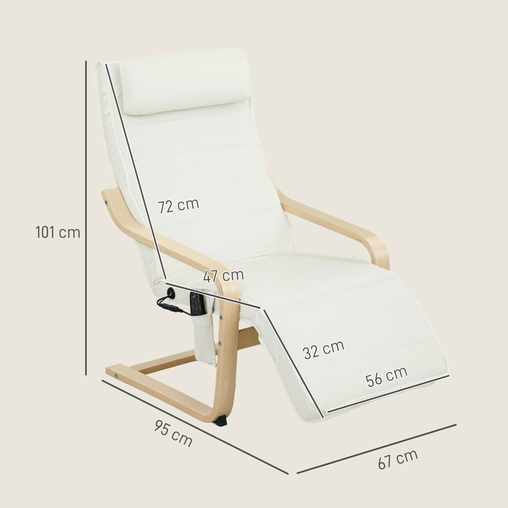 Poltrona Relax Riscaldante e Massaggiante con Poggiapiedi Regolabile e Telecomando, 67x95x101 cm, Crema
