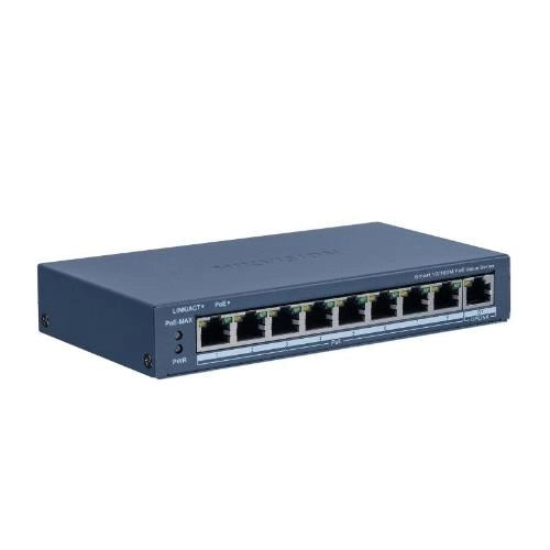 Switch hikvision 8 × 10/100 mbps poe port,1 × 10/100 mbps rj45 port poe power budget 60w, - ds-3e1309p-ei/m