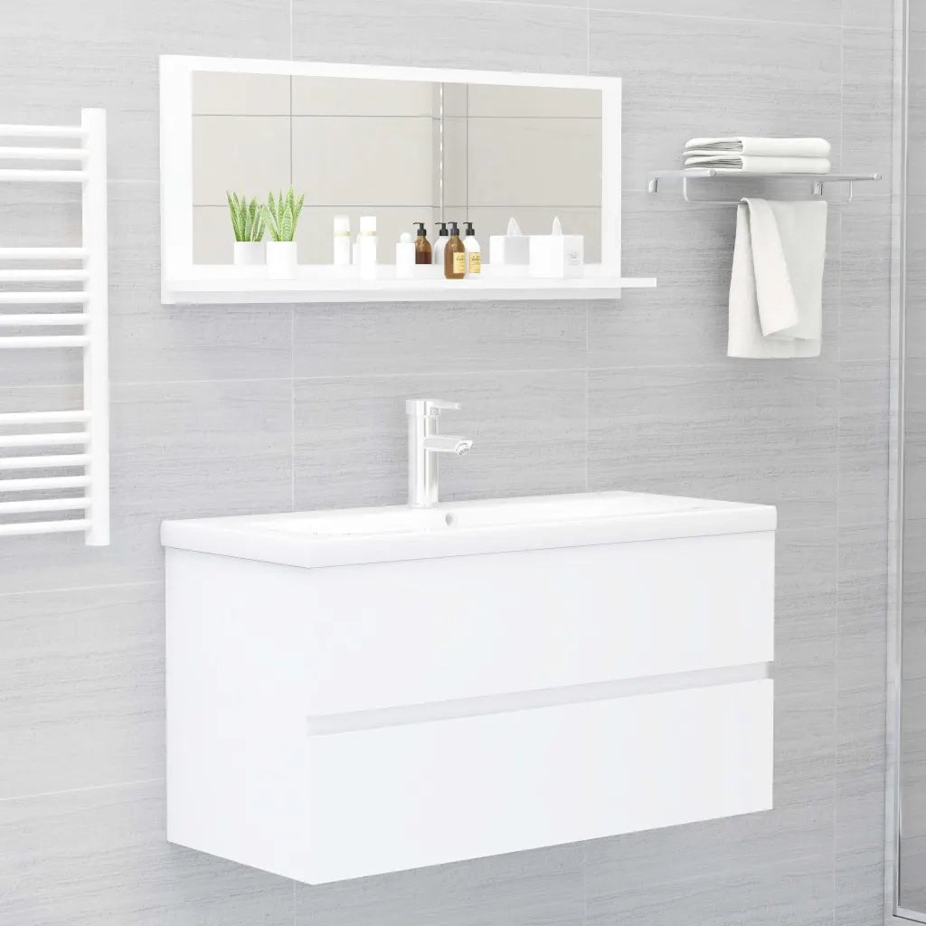 Specchio da Bagno | Specchio decorativo Bianco 90x10,5x37 cm in Legno Multistrato