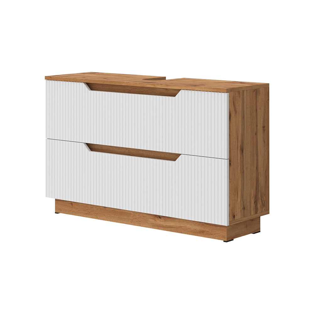 Vicco Mobile sottolavabo per bagno Rovere/bianco a strisce 99.4 x 62.5 cm con 2 cassetti