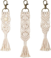 Maniglie da chiave in macramé a mano (3 pezzi) - Stile boho - Frangia per portachiavi - Decorativo per telefono e portafoglio