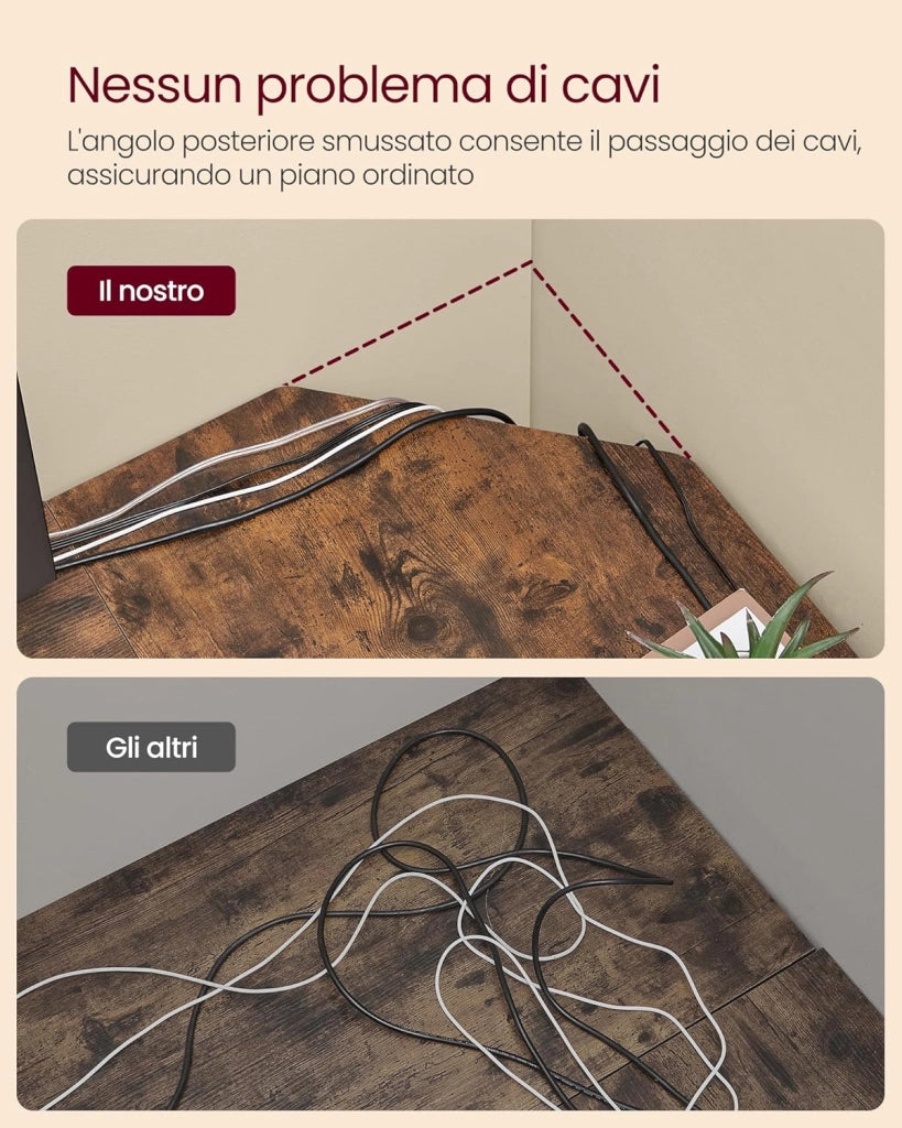 VASAGLE Scrivania Angolare, Scrivania per Computer a Forma di L, 129 x 129 x 76 cm, per Ufficio Studio Gaming, Marrone Vintage e Nero Inchiostro LWD124K01