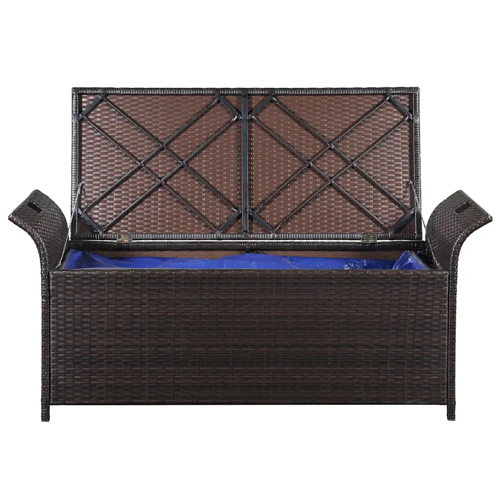 Cassapanca con Cuscino-Baule-Panca con Contenitore138 cm in Polyrattan Marrone