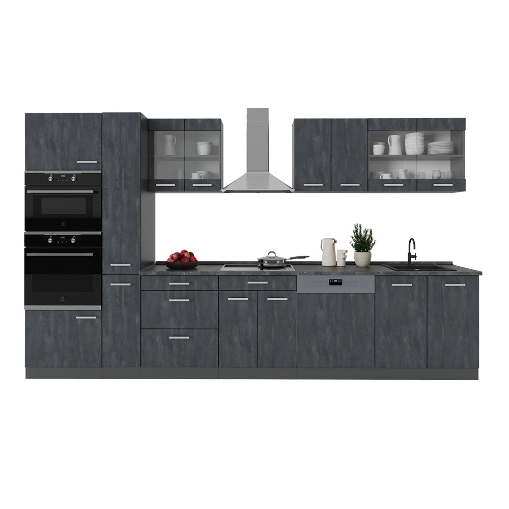 Vicco Cucina completa  Calcestruzzo nero/antracite 350 cm , PL Rovere