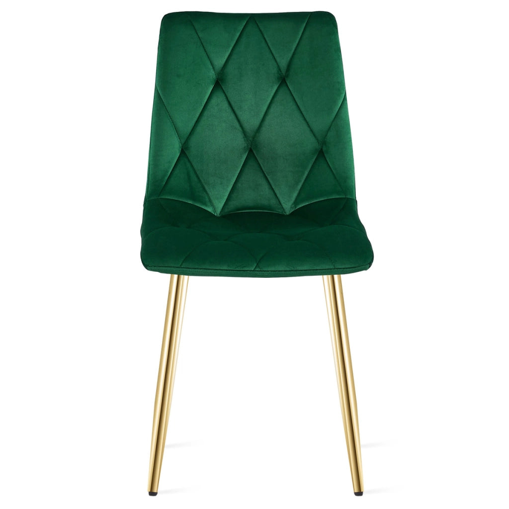 Set di 3 Sedie Libra in Velluto Verde Bosco e Gambe Oro