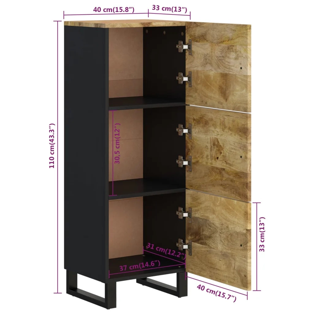Credenza con 3 Ante 40x33x110 cm Legno Massello Mango e Ferro 352929