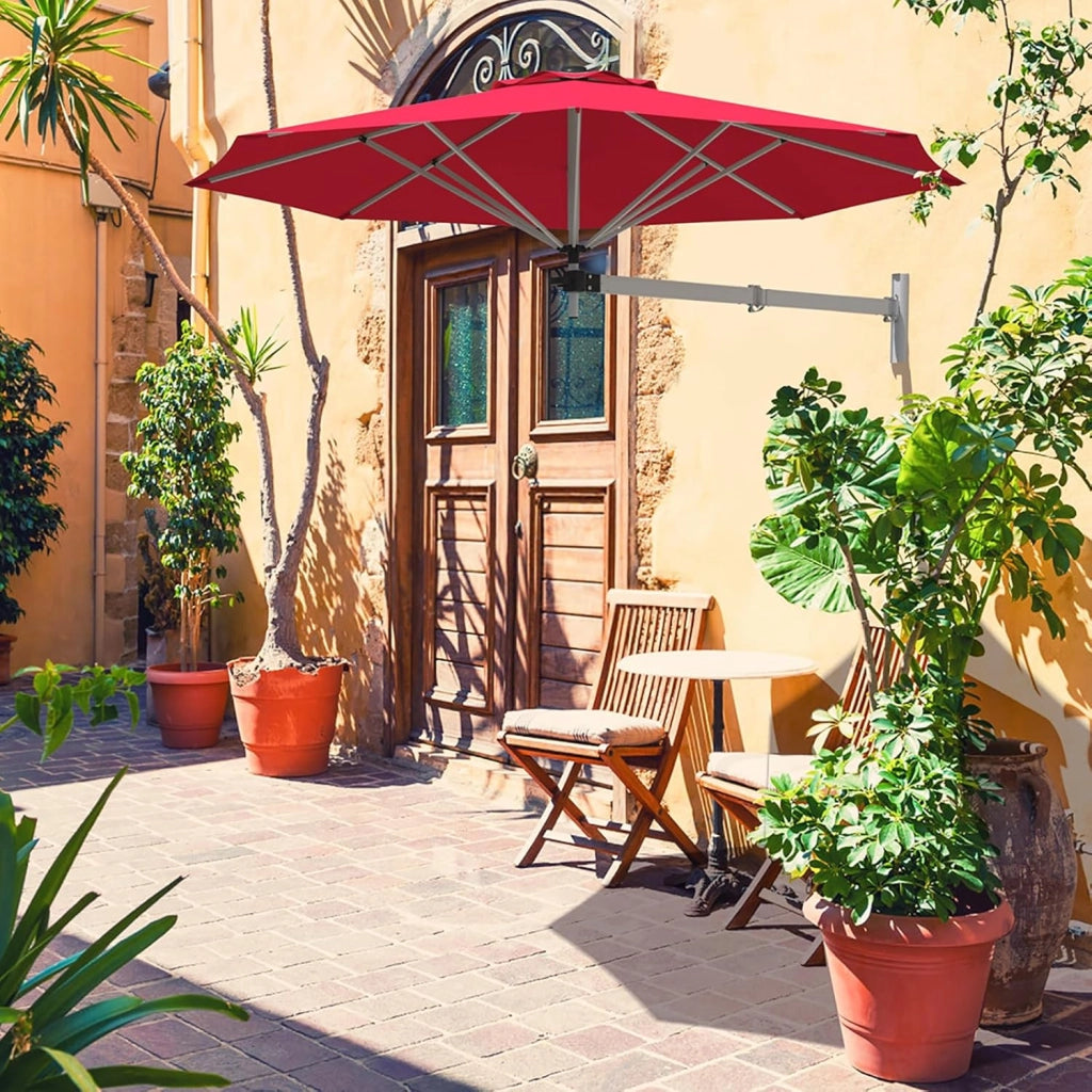 Ombrellone a Muro da Balcone Regolabile in Altezza e ad Angolo, Ombrellone da Parete Richiudibile con Palo in Metallo, Protezione da Sole, Anti UV, Ombrellone da Giardino 250 cm