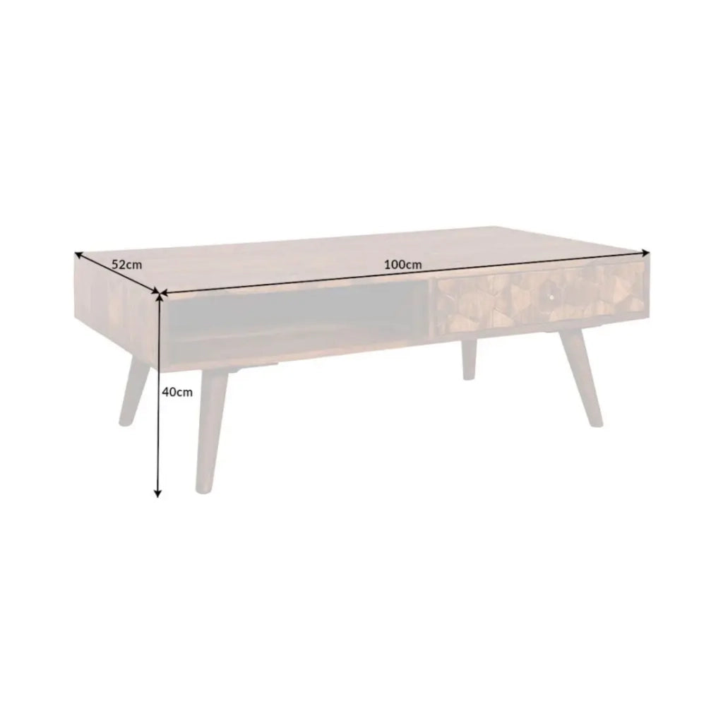 Tavolino basso SCANI 100 cm in legno di Sheesham massiccio verniciato stile scandinavo