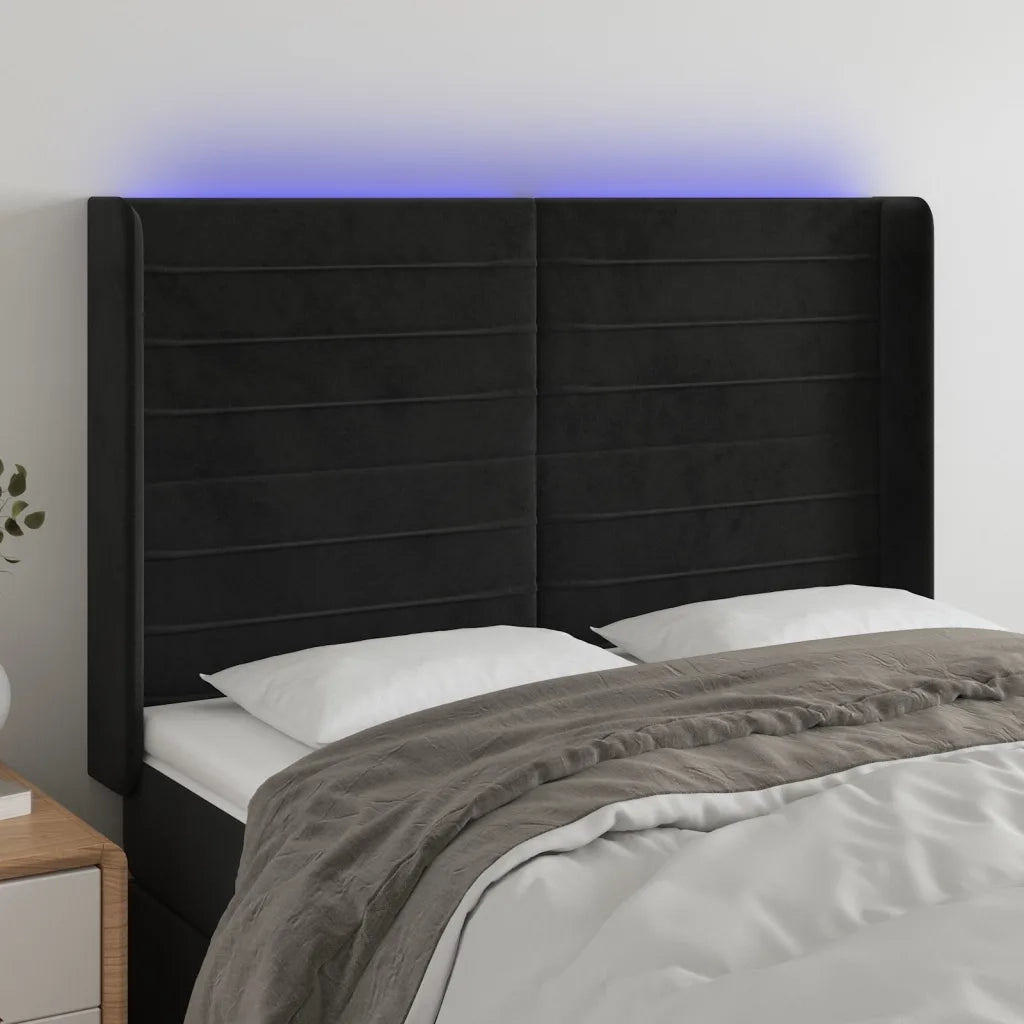 Testiera | Testata a LED Nera 147x16x118/128 cm in Velluto