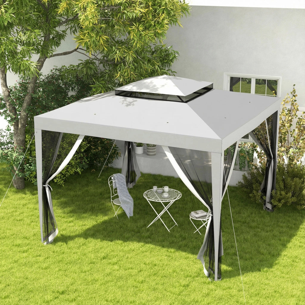 Gazebo per Giardino 3x3 m ¨C zephmum ¨C Grigio, Metallo, con 4 Mosquitere