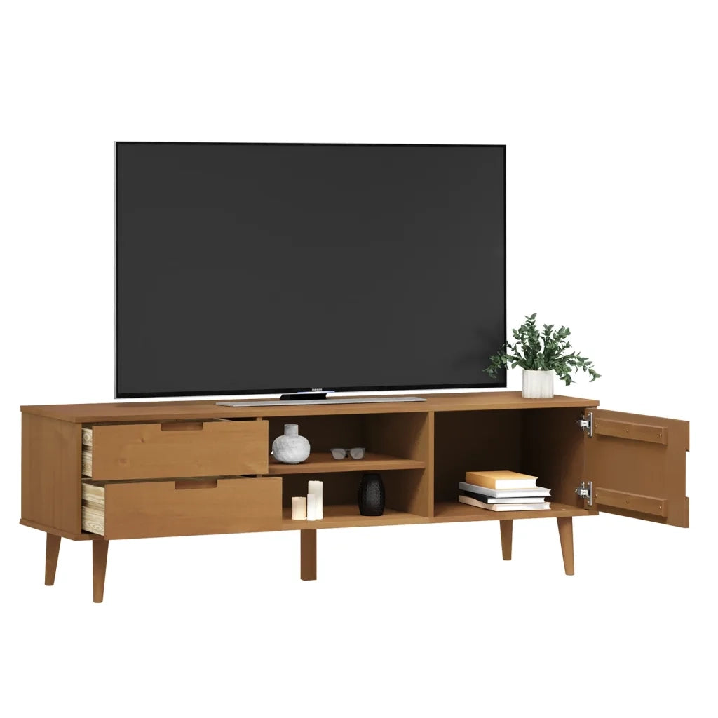 Mobile TV-Credenza per TV MOLDE Marrone 158x40x49 cm in Legno Massello di Pino