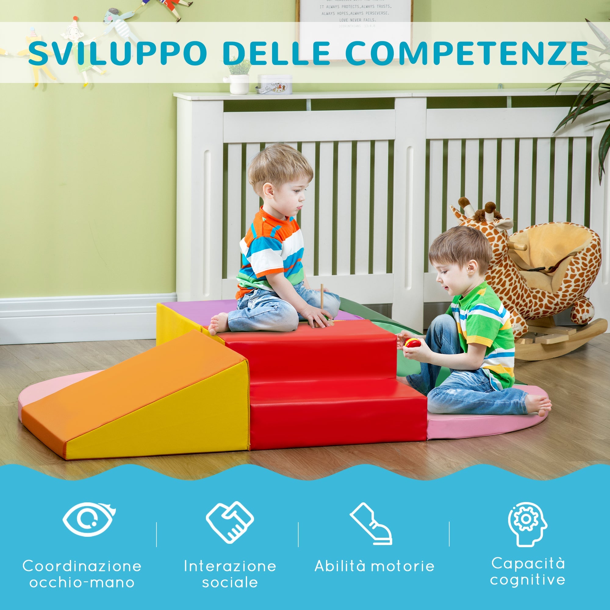 Set 6 Costruzioni Morbide per Bambini 1-3 Anni in PU ed EPE Multicolore Rosa Arancione