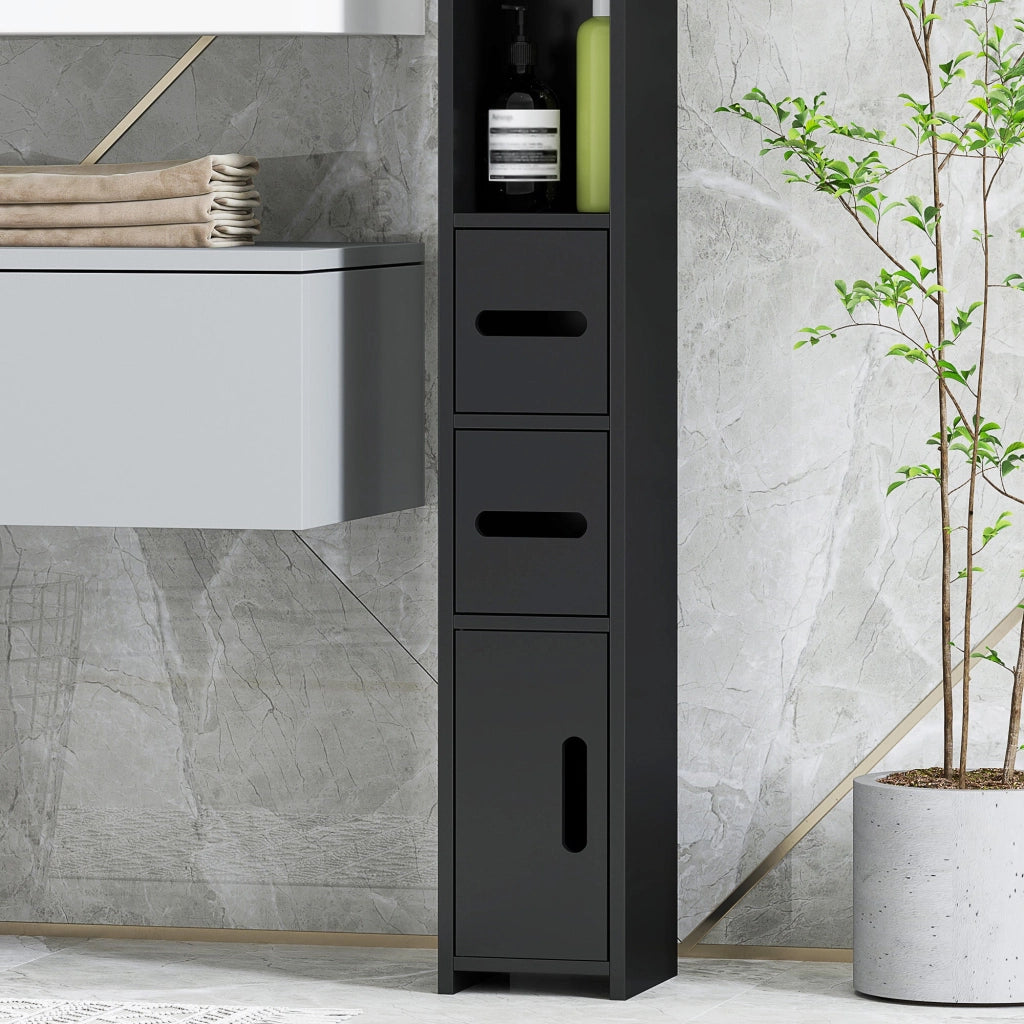 Mobile a Colonna da Bagno 15x17x120 cm Design Compatto Salvaspazio Nero