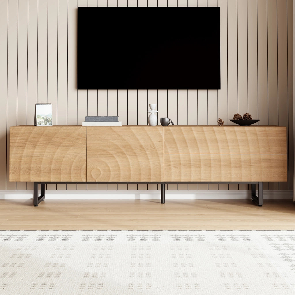 OKWISH Mobile TV con 2 Ante e 2 Cassetti, Passacavi, Stile Scandinavo, per Soggiorno, in Pannello di Particelle, 180 x 38 x 51.5 cm, Naturale
