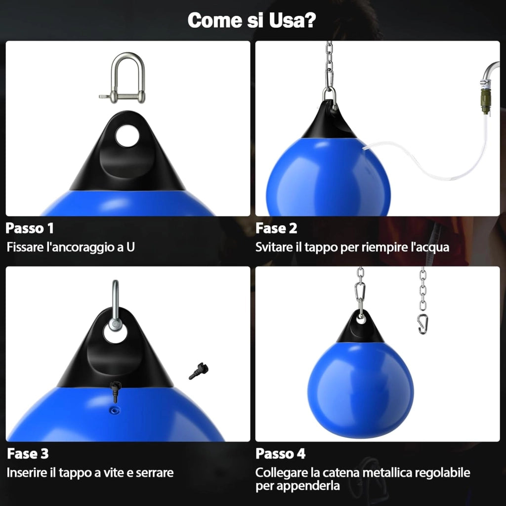 Sacco da Boxe per Bambini ed Adulti 50 kg, Sacco da Boxe ad Acqua con Catena Metallica Regolabile, Ganci, Fibbie di Assicurazione e Tubo dell’Acqua