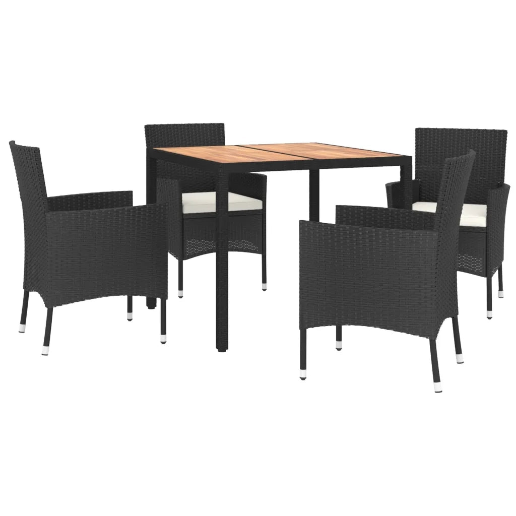 vidaXL Set da Pranzo da Giardino 5 pz Nero con Cuscini in Polyrattan