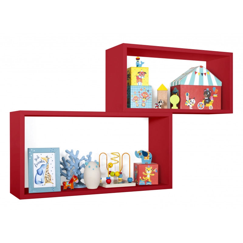 Set di 2 Mensole da Muro, Pensile Bagno, Mensola da Parete, Scaffale da Parete, Rosso, 70x35 p20 cm e 60x30 p20 cm - Bis Rettangolo Bislungo