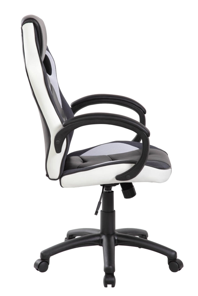 Sedia da gaming Urbana, Poltrona da gaming adulto, Sedia da scrivania, 66x61h104/114 cm, Nero e Bianco