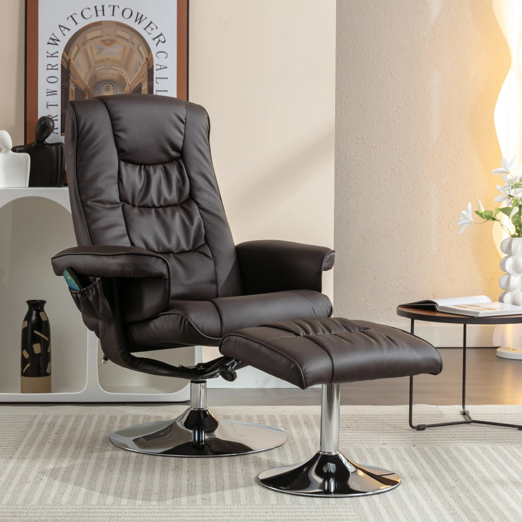 Poltrona Massaggiante con Poggiapiedi ¨C MINIMAL ¨C Similpelle Marrone, Relax Soggiorno