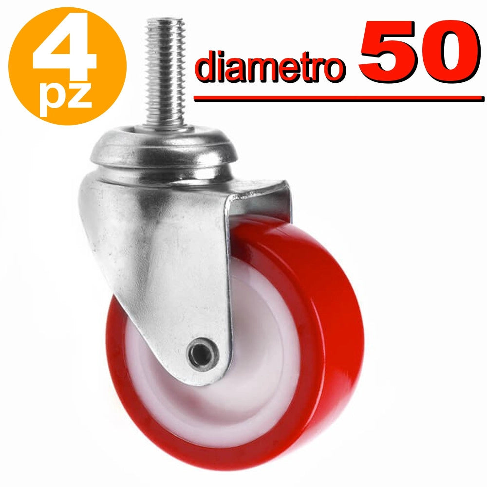 Trade Shop - Ruota Con Perno Girevole Per Carrello Sedia Diametro 5cm 50 Mm Nucleo Plastica -