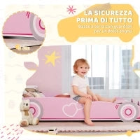 Letto per Bambini da 3-5 Anni a Forma di Macchina con Sponde Rialzate di Sicurezza, 140x70 cm, Rosa