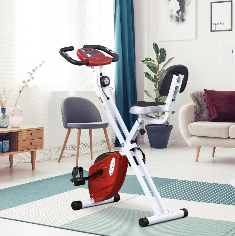 Cyclette pieghevole in acciaio rosso con resistenza magnetica