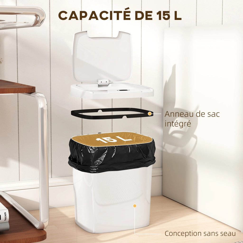 Pattumiera Automatica da Cucina 15L ¨C Xylo ¨C Sensore Movimento Senza Contatto, 27,6x21,4x33,5cm, Bianco