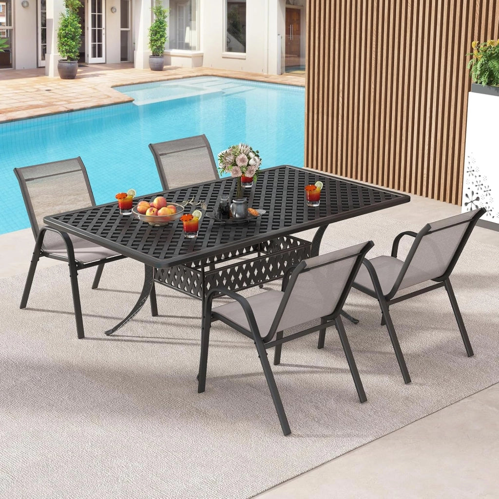 Set di 2/4 Sedie da Giardino, Sedie Impilabili da Esterno in Tessuto con Telaio in Metallo, Poltrona da Balcone con Braccioli e Schienale Alto, per Sala da Pranzo, Carico 150 kg (Grigio*4)
