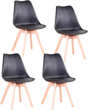 GrandCA HOME Set di 4 Sedie da Pranzo con Gamba in Faggio Massello, Design Retrò, Sedia Imbottita, Sedia da Cucina, in Legno, Nero