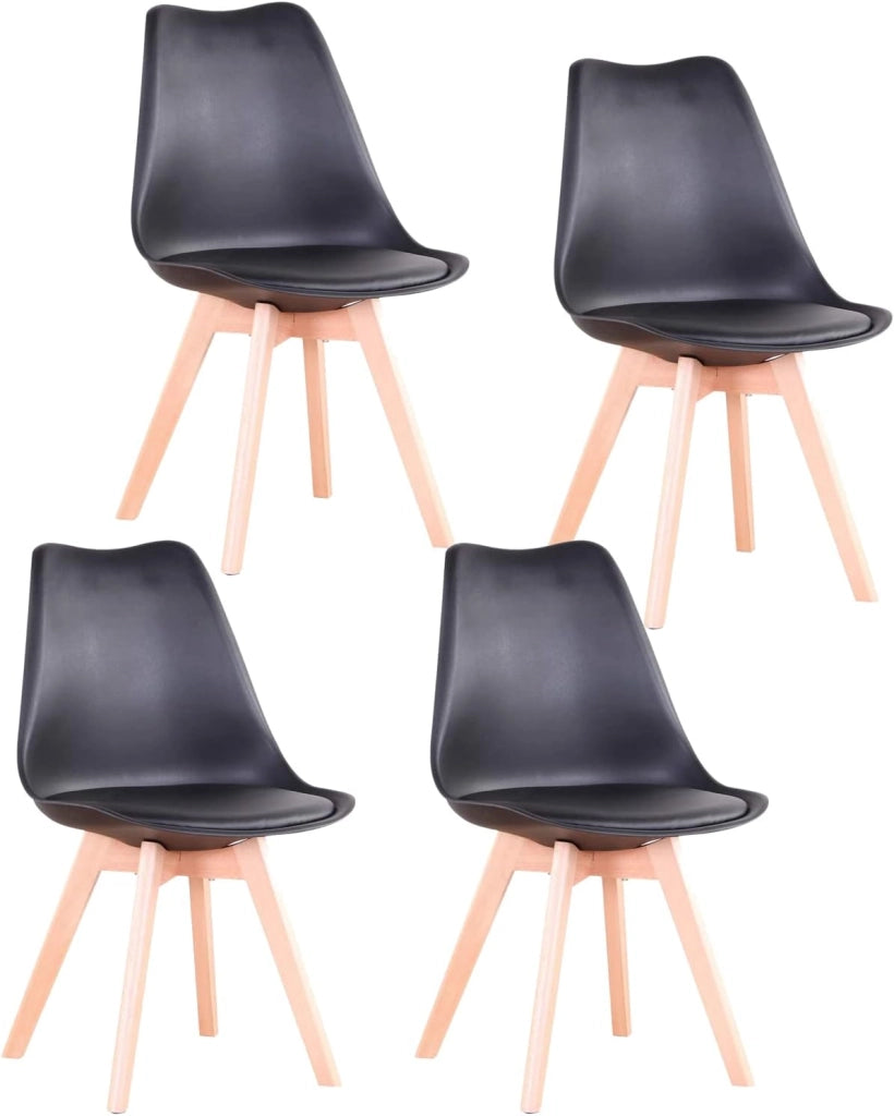 GrandCA HOME Set di 4 Sedie da Pranzo con Gamba in Faggio Massello, Design Retrò, Sedia Imbottita, Sedia da Cucina, in Legno, Nero