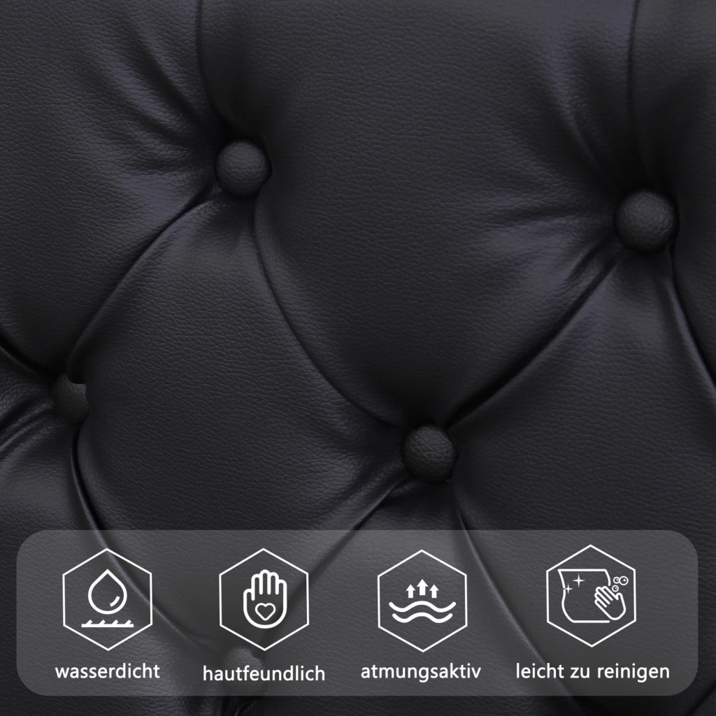 LETTO Capitonné 140x190 cm Nero PU con rete a doghe, contenitore e LED